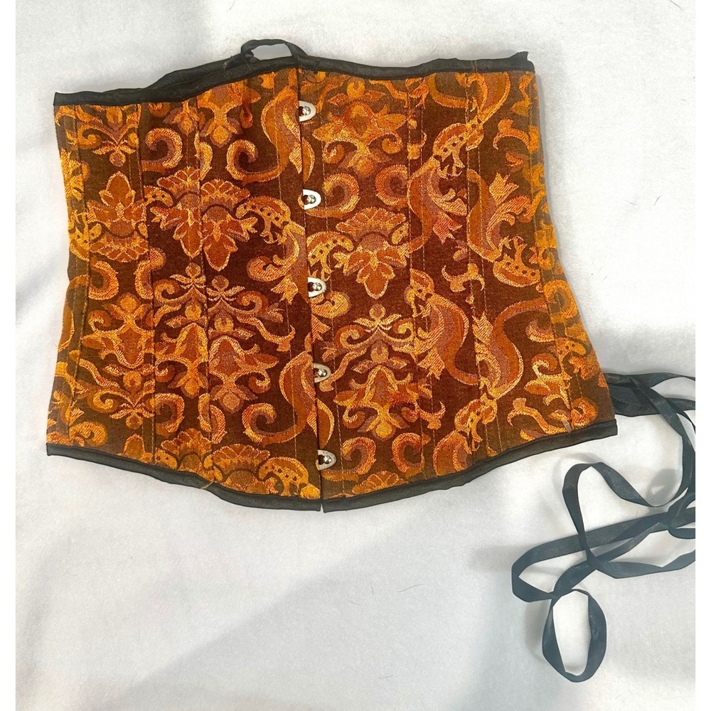 Orange Brocade Corset Top Lace Up Back Steampunk Burlesque XS - Picture 1 of 4